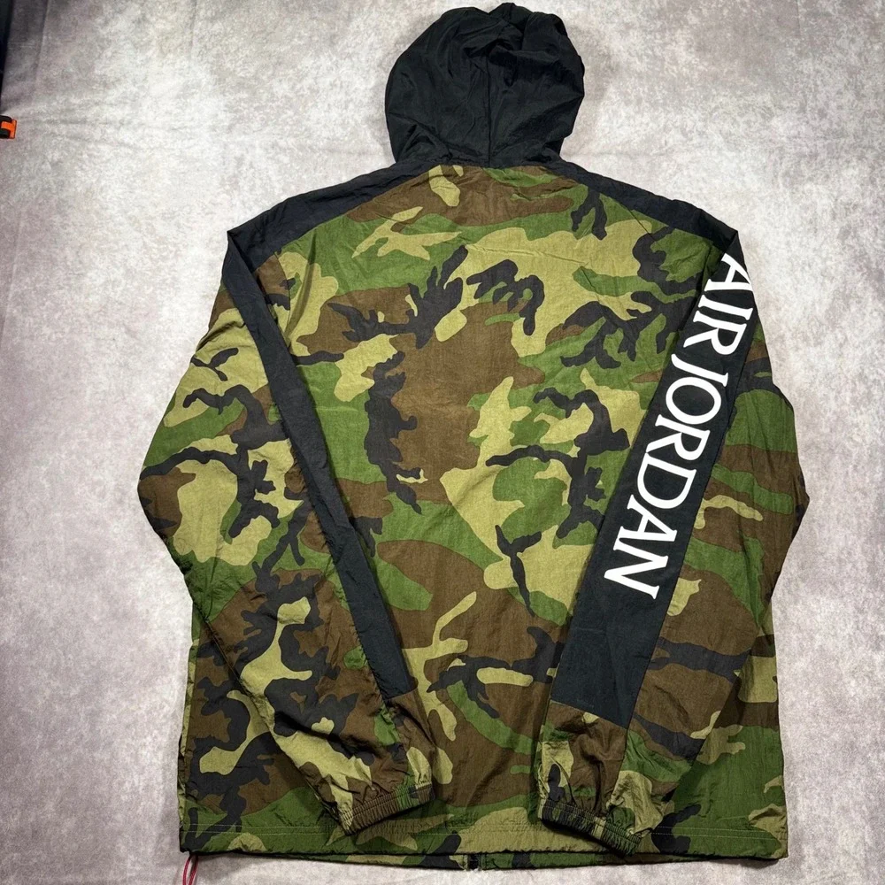 Jordan Air Mens Camo Windbreaker Jacket Green Black Full Zip Hooded Large